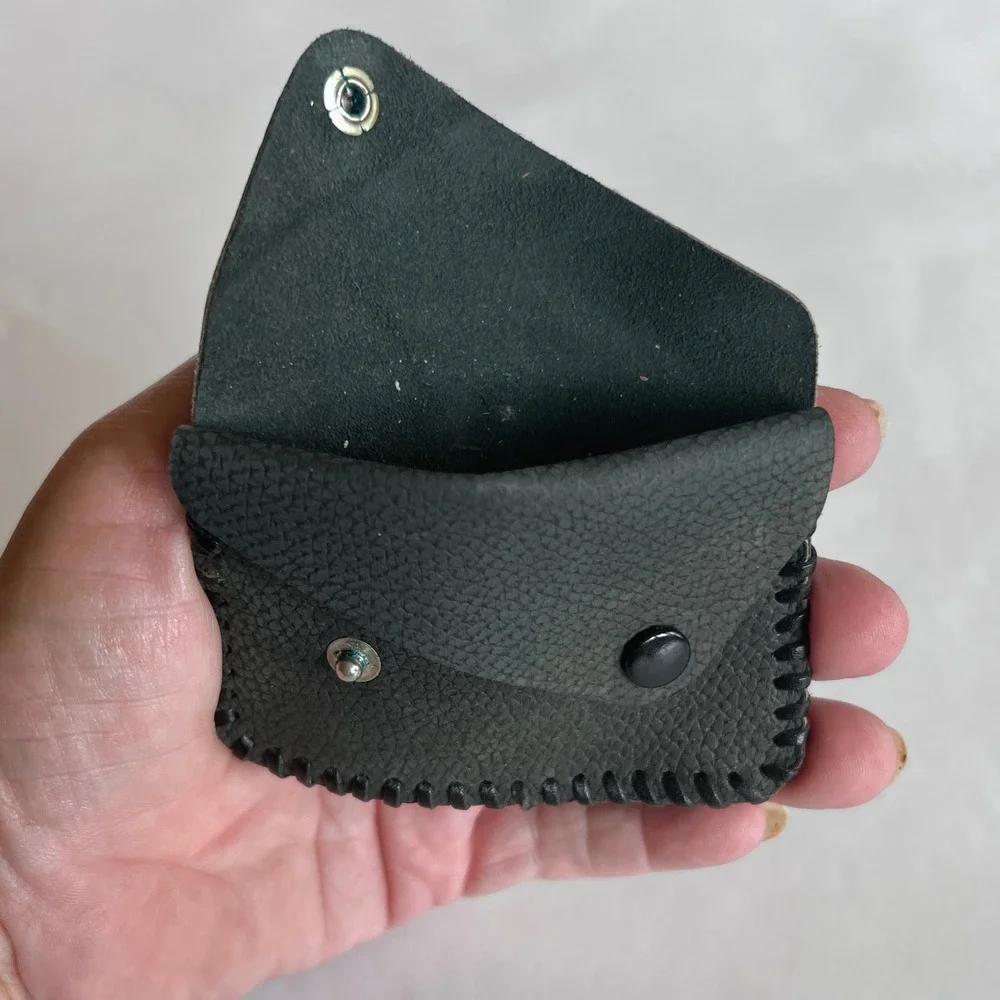 Handmade Black Leather Whipstitch Coin Purse Snap Wallet Eddie Personalization